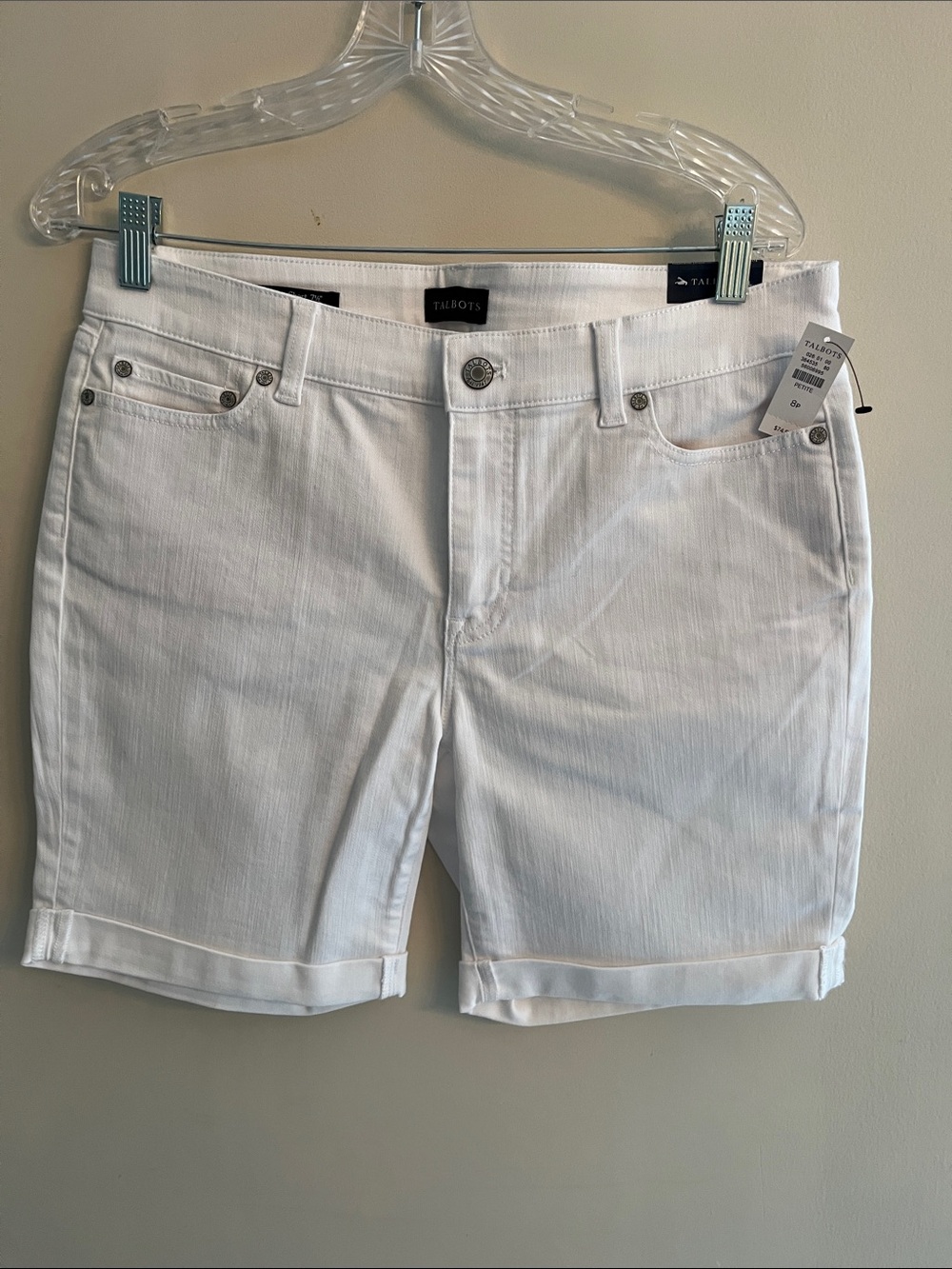 Talbots White Cuffed Stretch Denim Bermuda Shorts